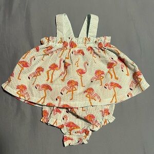 NWOT Mud Pie Flamingo Seersucker dress size 3-6 months